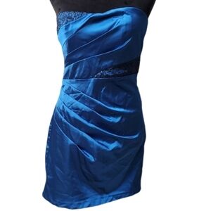 Xoxo Womens Dress Size 7 Mini Coctail Sequins Runched Blue Black